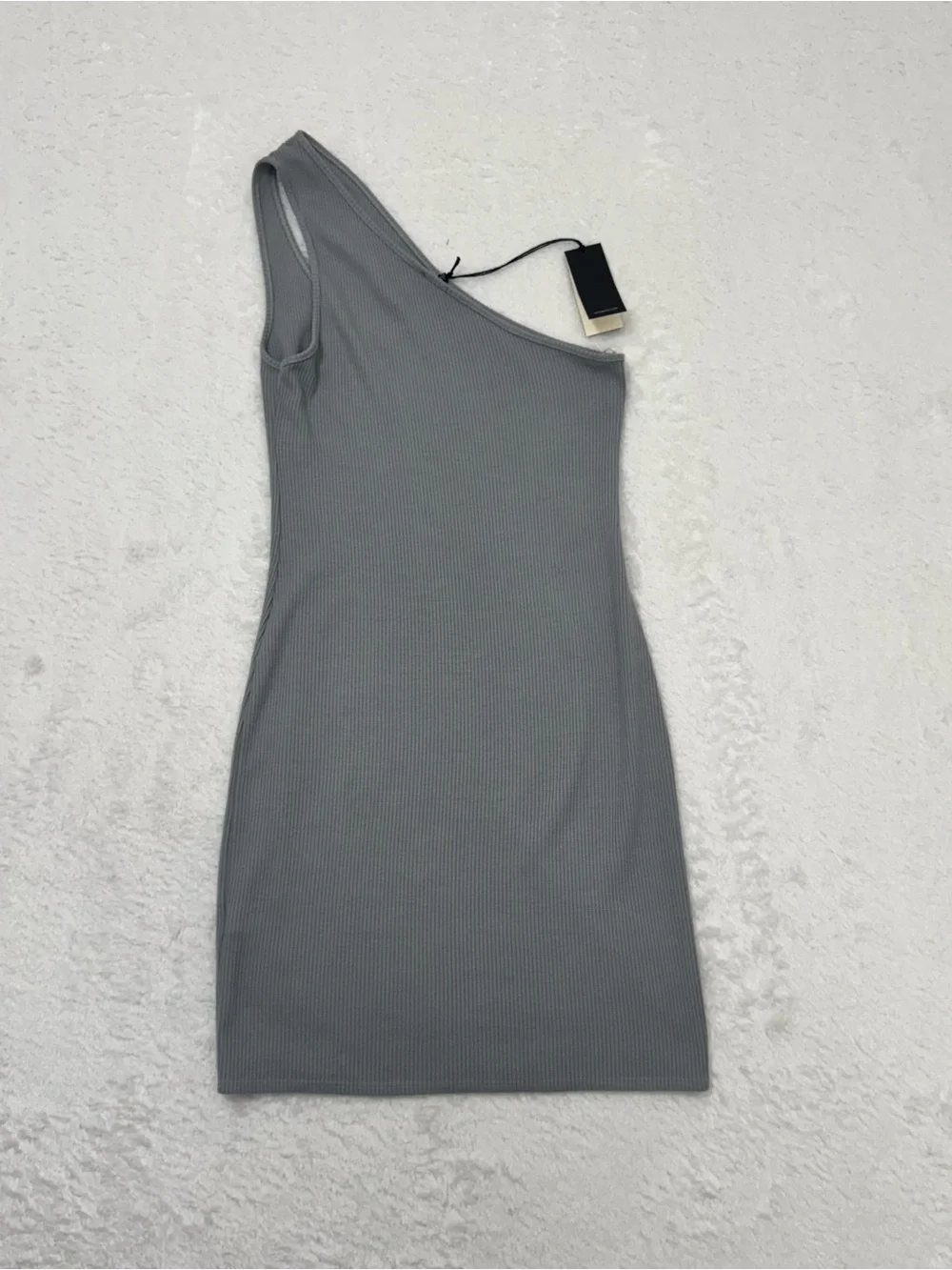 NWT MONROW XS Gray Ribbed One Shoulder Cutout Bodycon Mini Dress